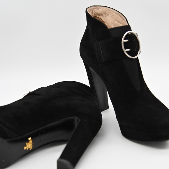 Prada Black Suede Ankle Boots w/ Buckle 37.5 - Picture 5 of 8